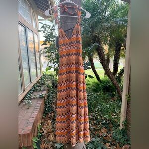 Forever 21 Orange and Brown Zigzag Backless Dress